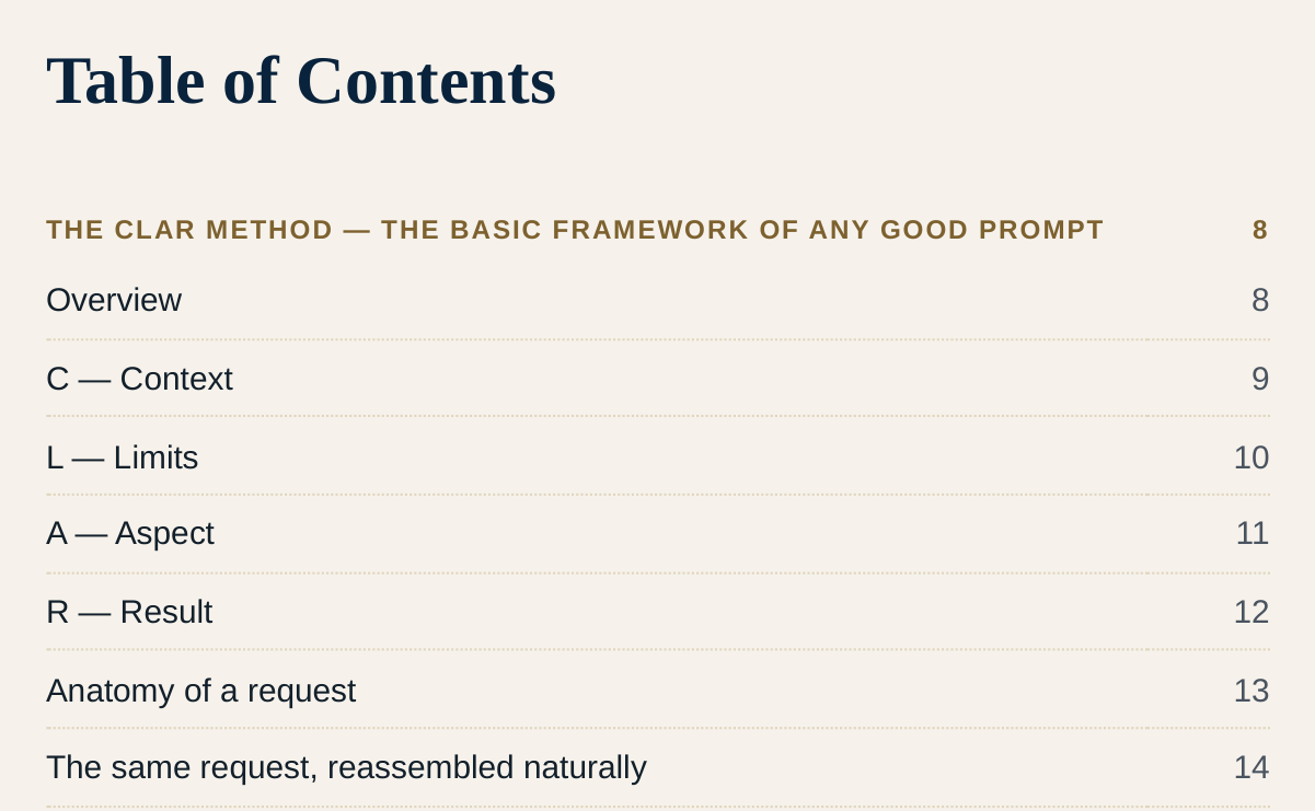 Contents excerpt