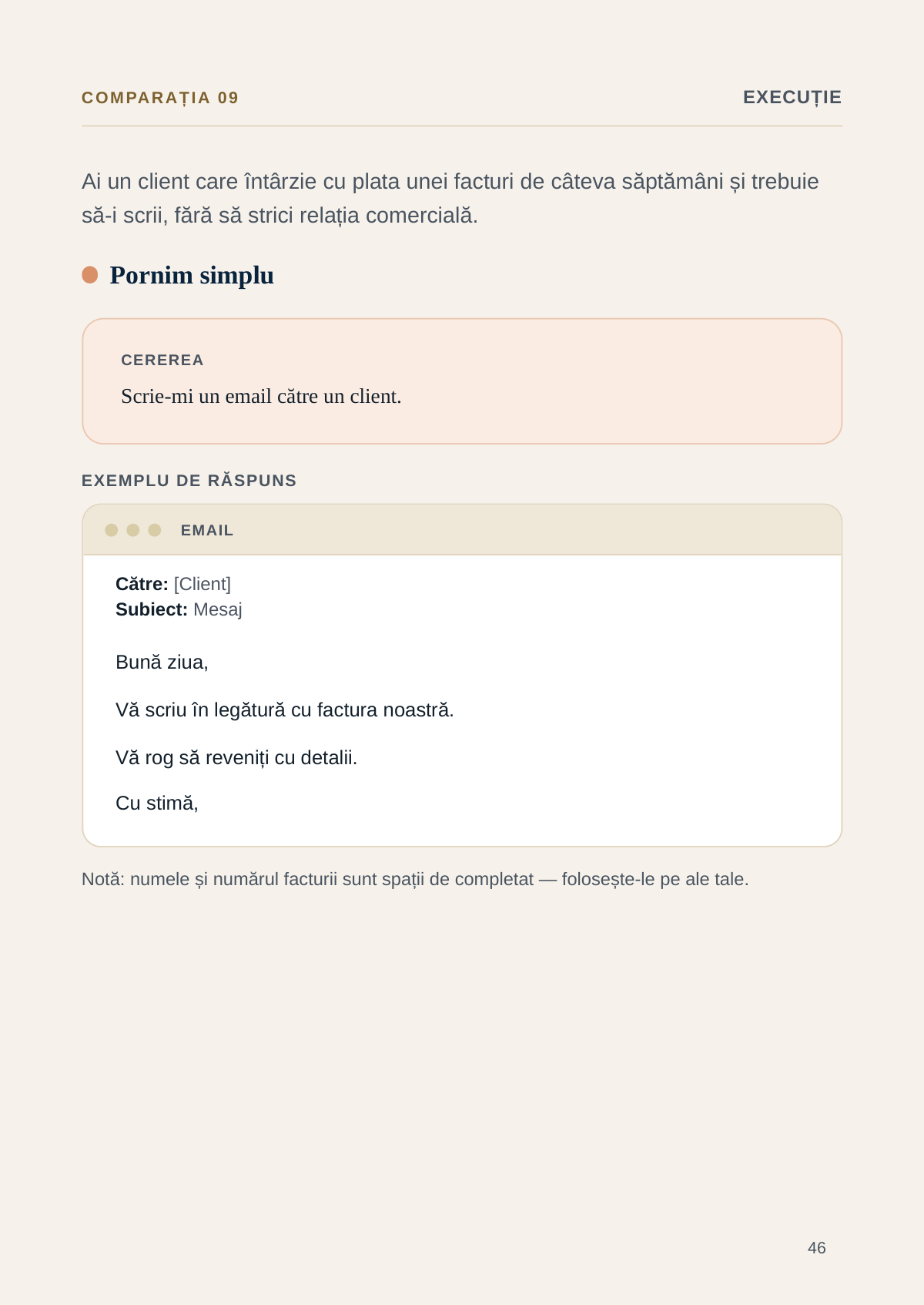 Exemplul de email, varianta 1
